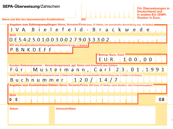 Justizvollzugsanstalt Bielefeld-Brackwede: Bankverbindung